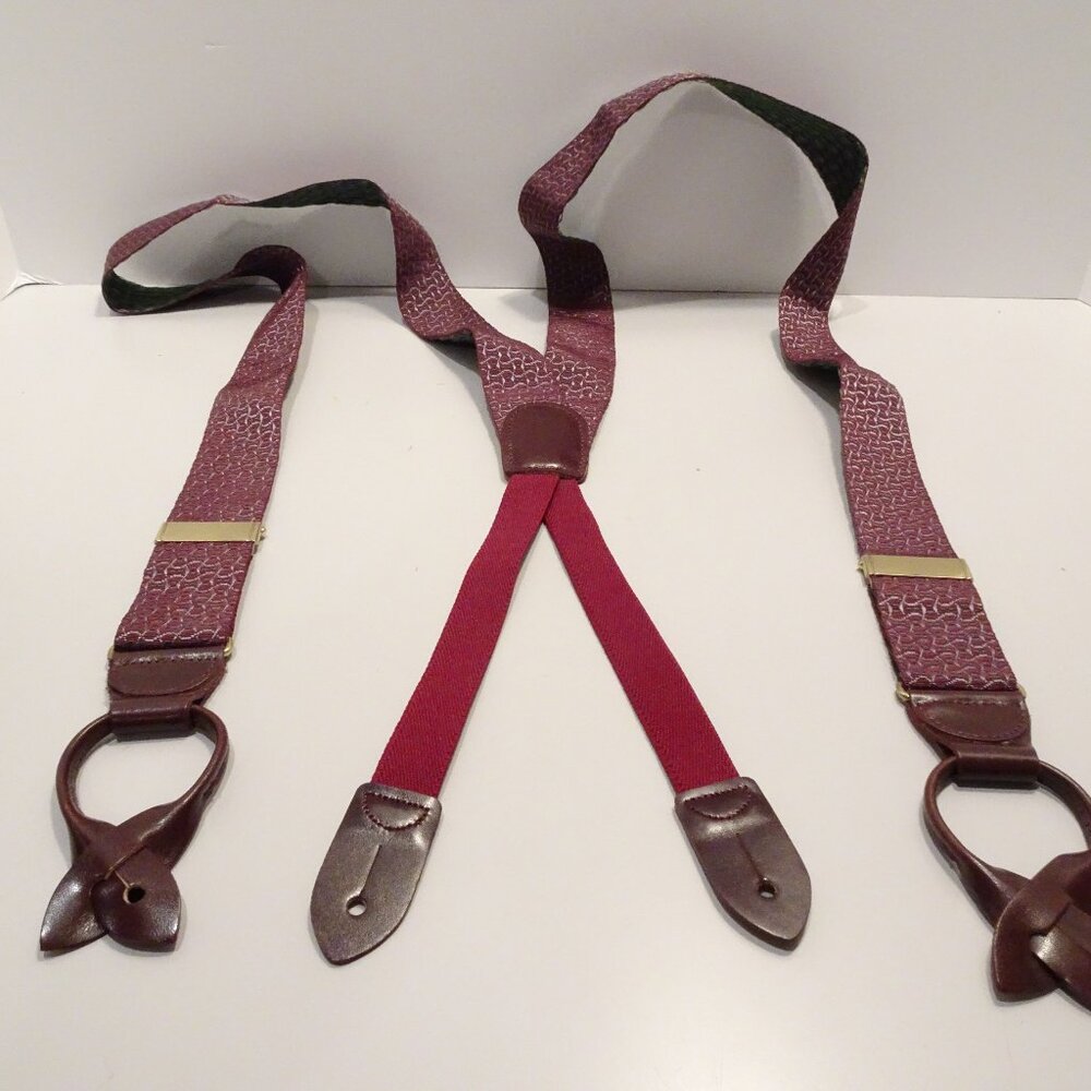 Cole Haan Red Silver Suspenders Leather Preppy NEW